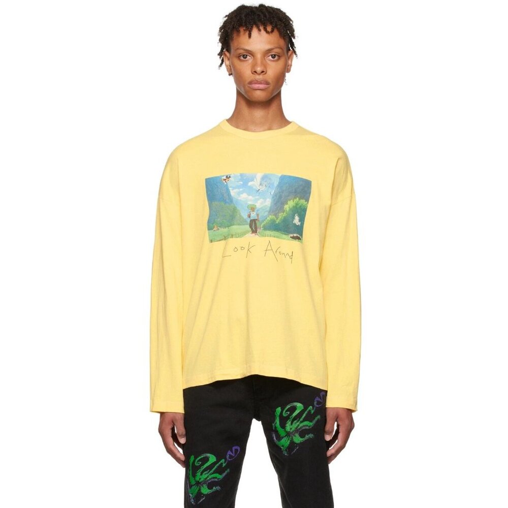 Vivendii Organic Cotton Long Sleeve T-Shirt L Mens Yellow Look Around $170